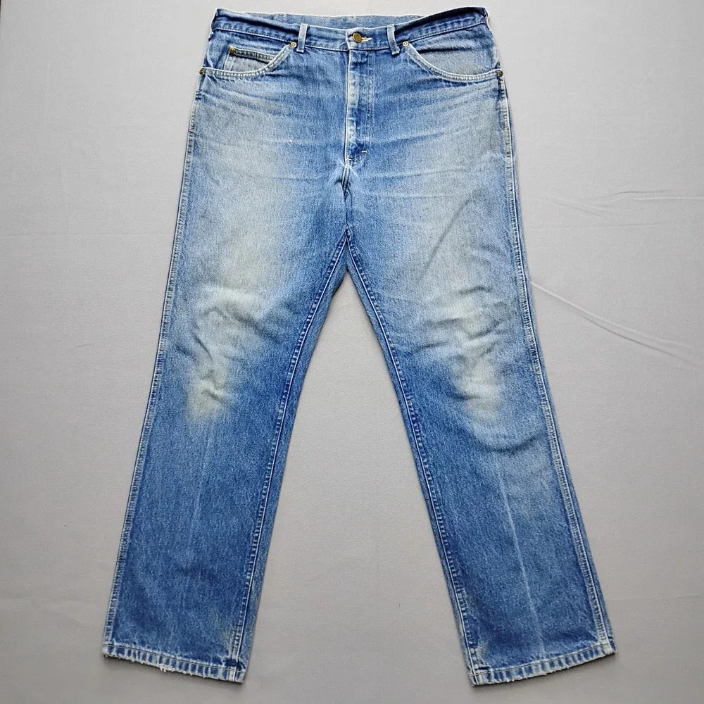 Vintage Lee Riders Jeans 38x32 Light Wash Straight Leg Union Made USA Denim